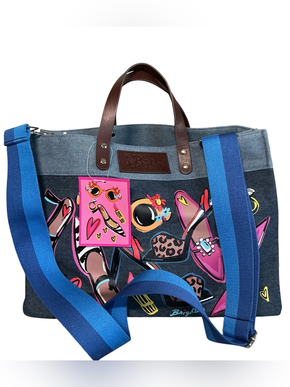 Brighton Shoe Love East West Denim Tote w/Crossbody Strap